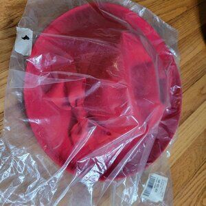 Red Wool Felt Brimmed Hat With Ribbon Bow Detail Made In USA Vintage Style